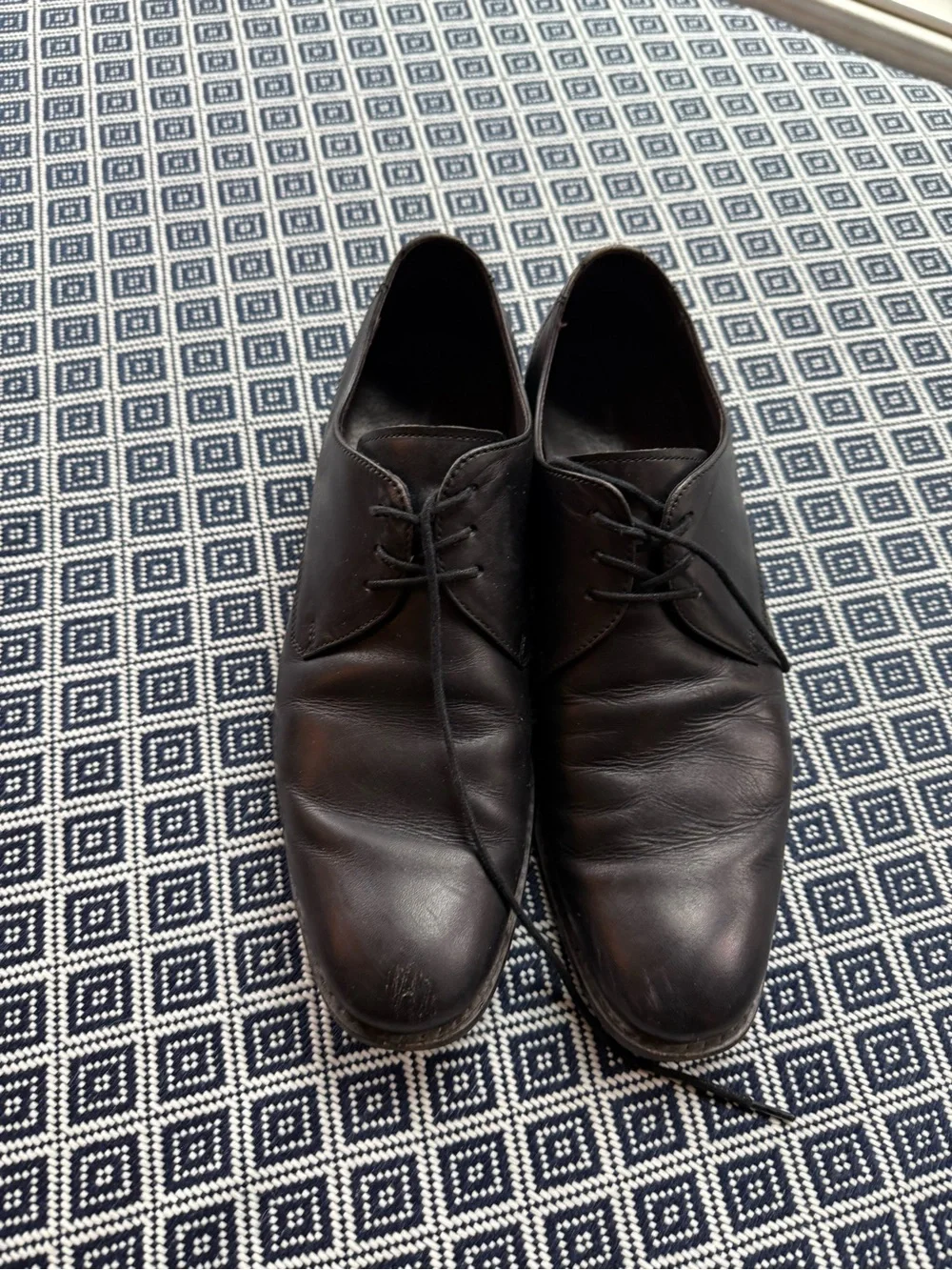 John Varvatos Black Leather Derby Lace-Up Shoes